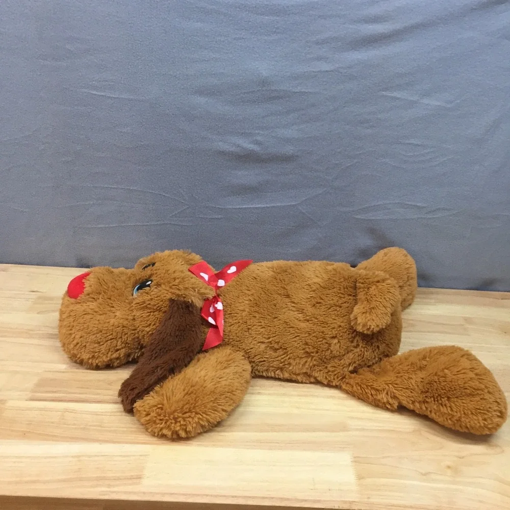 Large Floppy Brown Puppy Dog Plush Stuffed Animal Red Heart Ribbon 29 Inch Toy